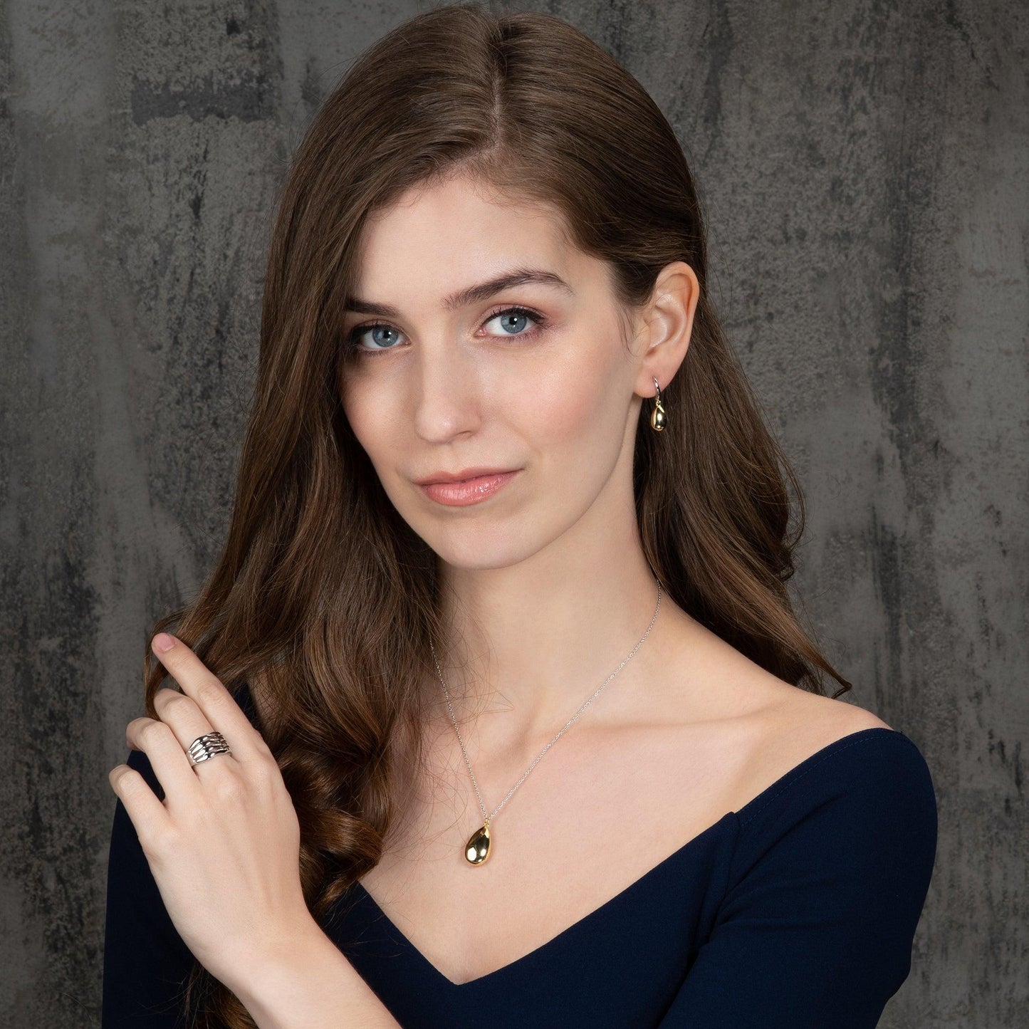 Silver and Gold Two Tone Pear Pendant Necklace for Women - namana.london