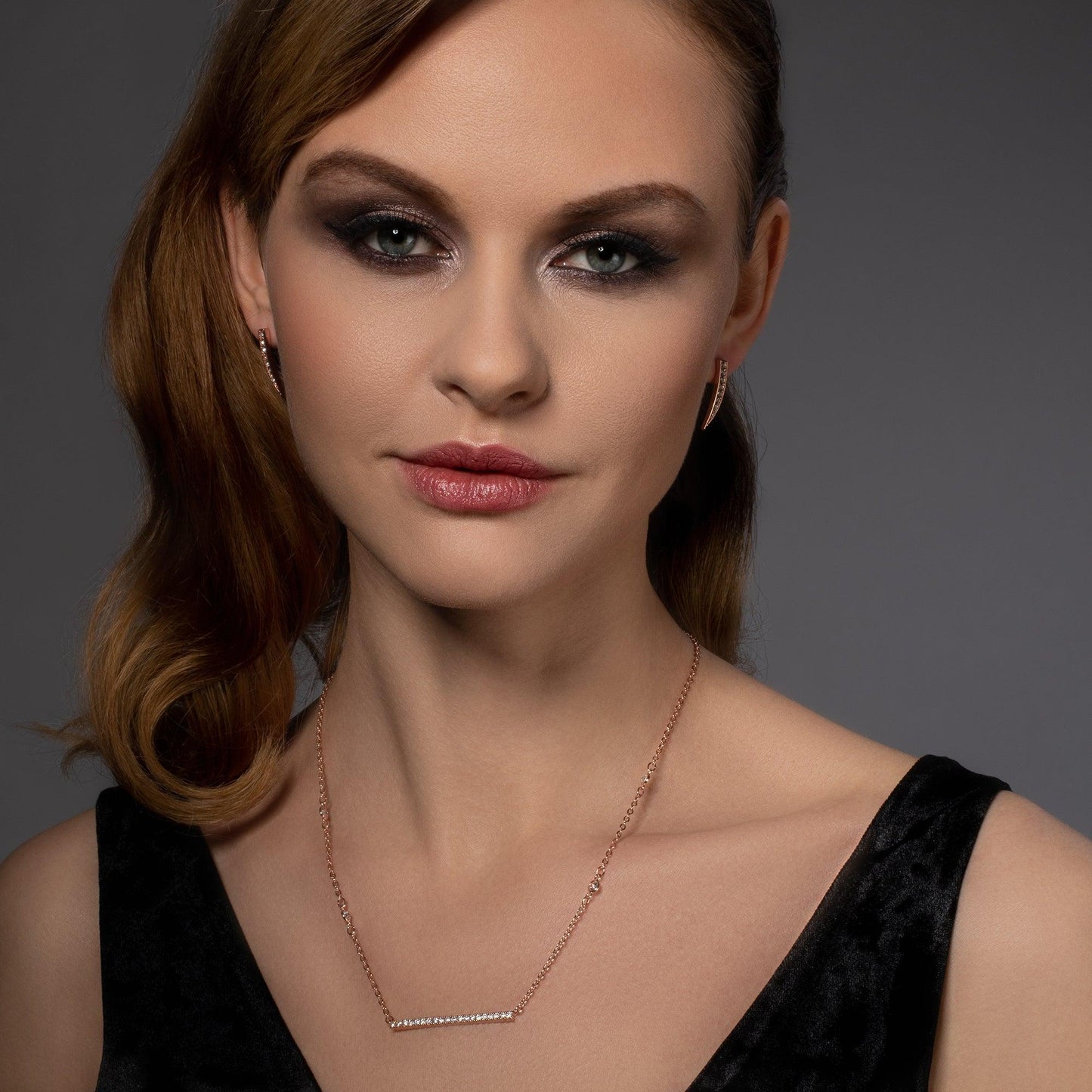 Rose Gold Spear Earrings Set with Cubic Zirconia - namana.london