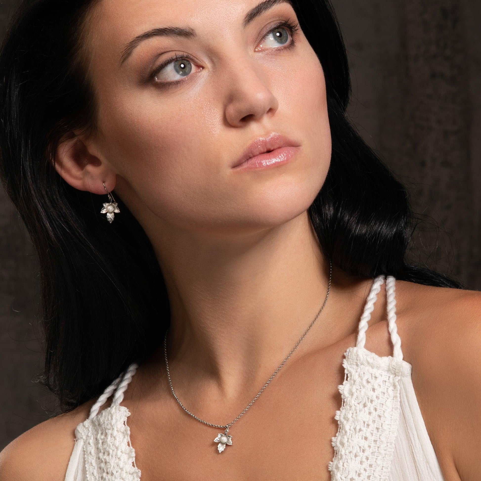 Cute Dainty Leaf Pearl Drop Earrings for Women - namana.london