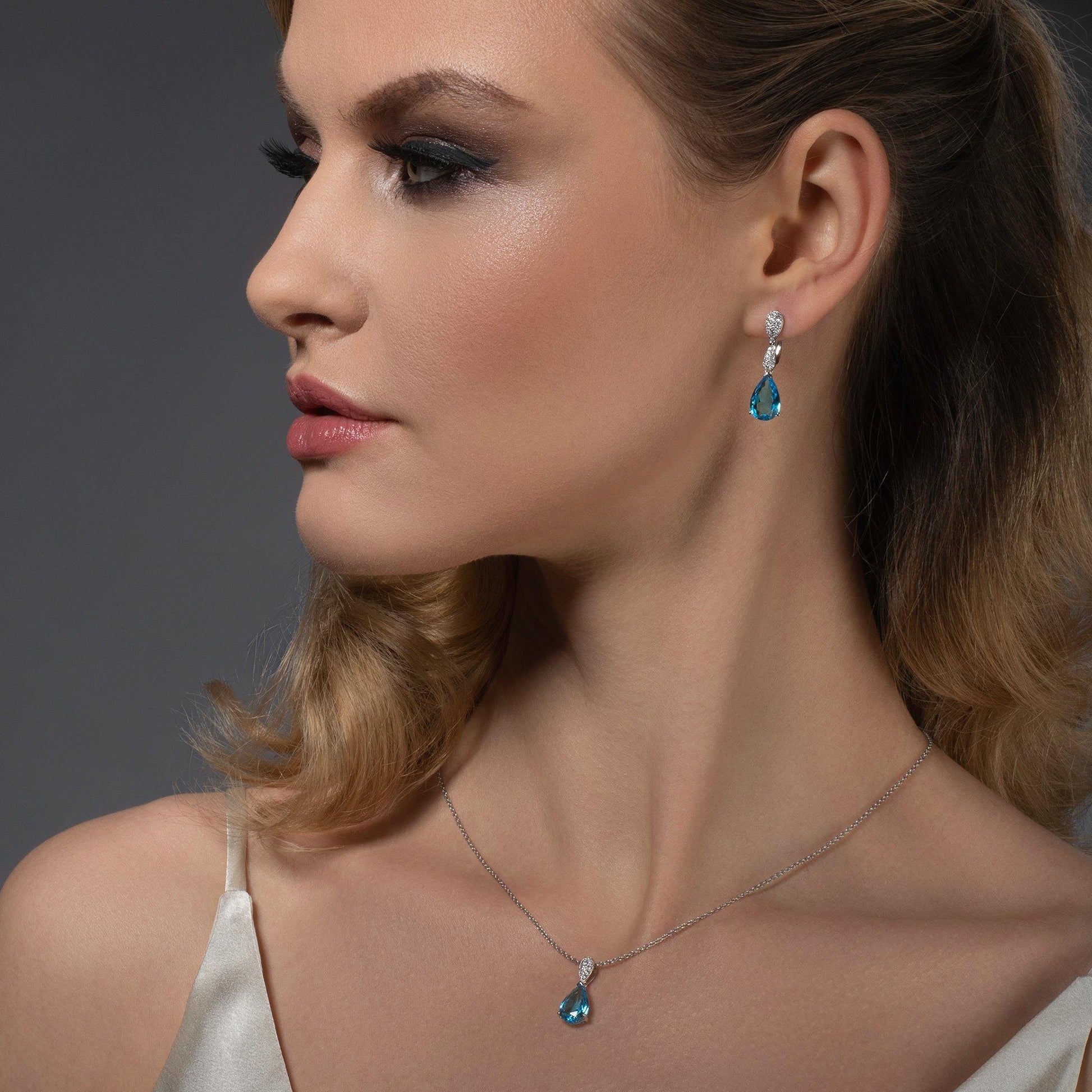 Sterling Silver Light Blue Drop Earrings for Women - namana.london