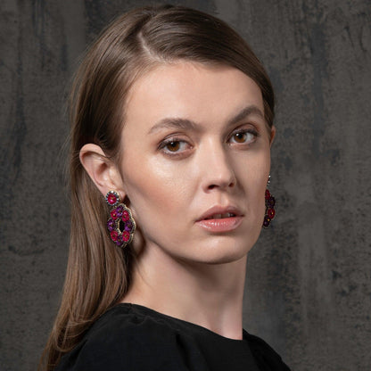 Large Pink and Purple Flower Statement Earrings for Women - namana.london