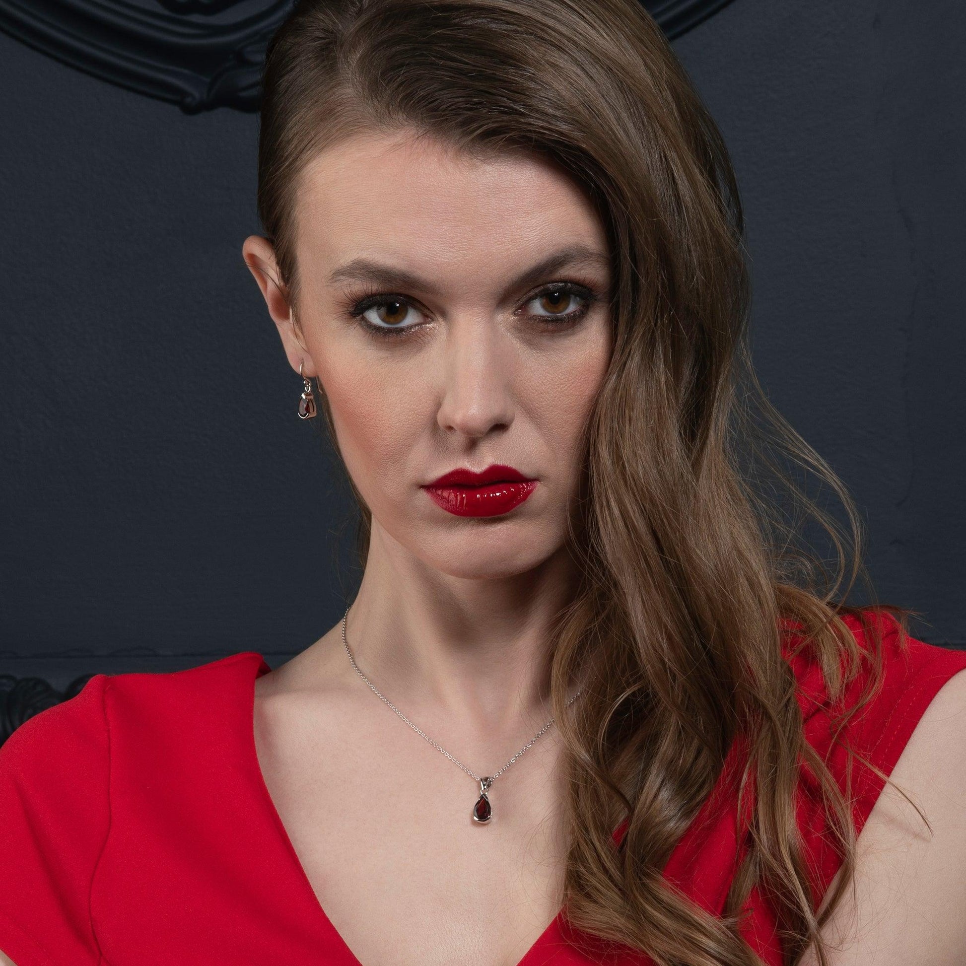 925 Sterling Silver Drop Earrings with Garnet Gemstones - namana.london