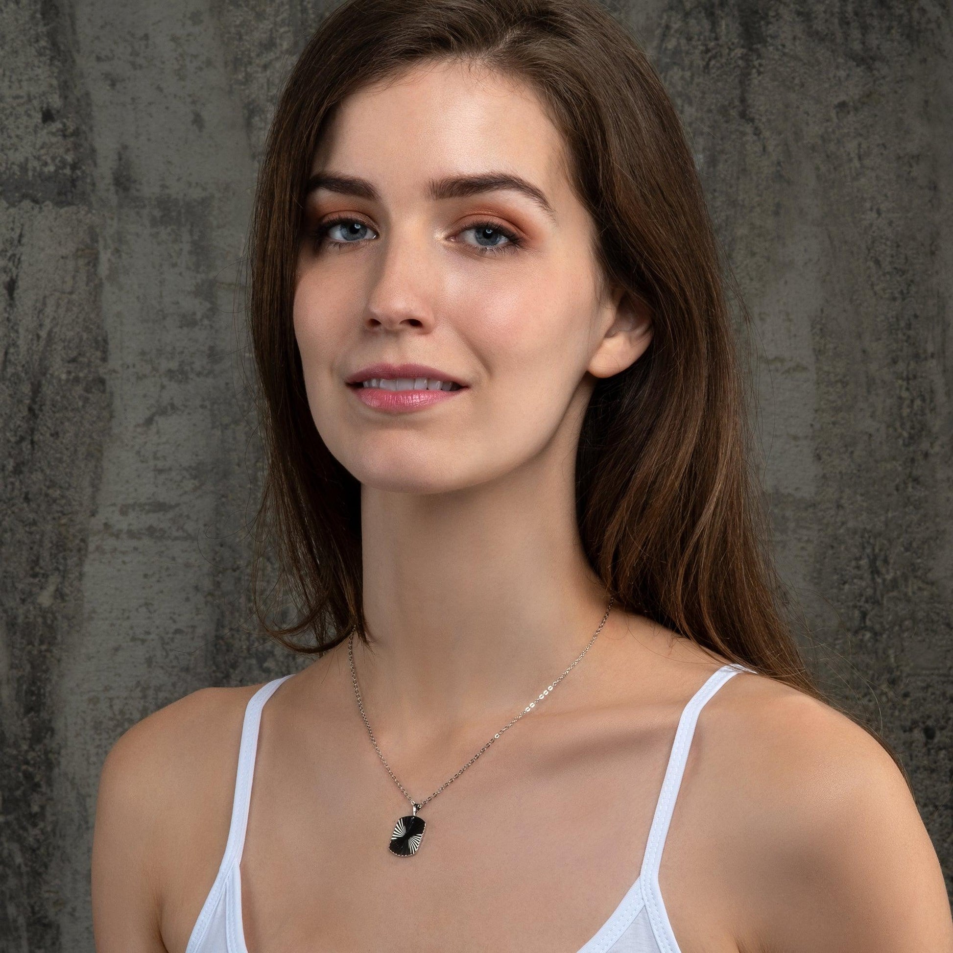 Diamond Cut Rectangle Medallion Pendant Necklace for Women - namana.london
