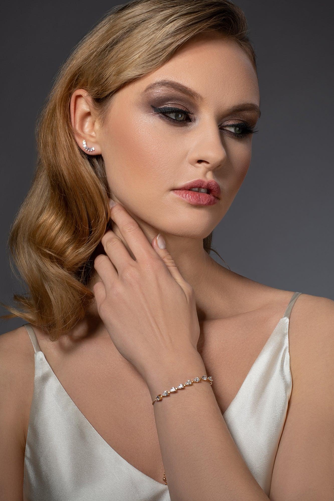 Adjustable Gold Bracelet with Pear Shaped Cubic Zirconia - namana.london