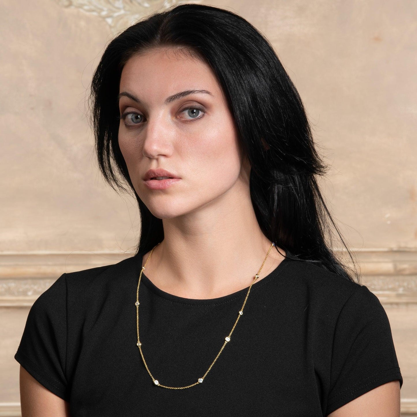 Long Gold Chain Necklace with Stones - namana.london