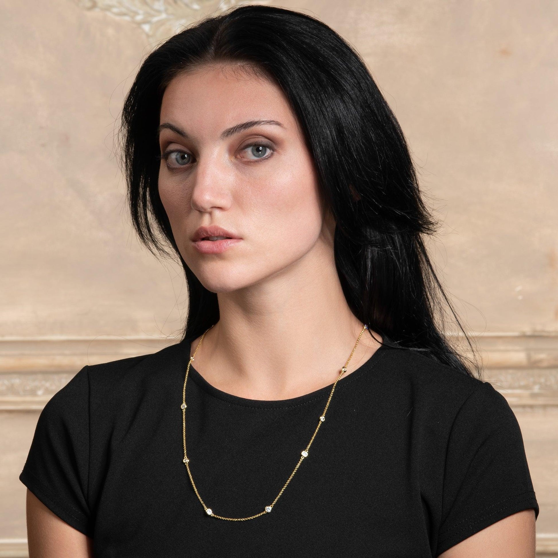 Long Gold Chain Necklace with Stones - namana.london