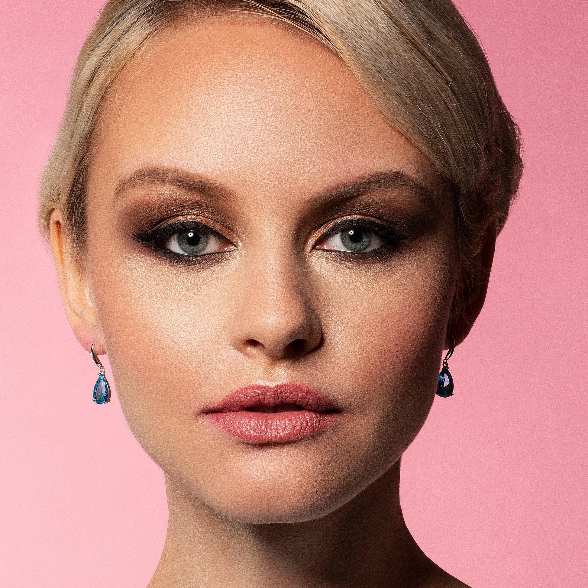 Pear Drop Earrings with Sky Blue Cubic Zirconia Stones - namana.london