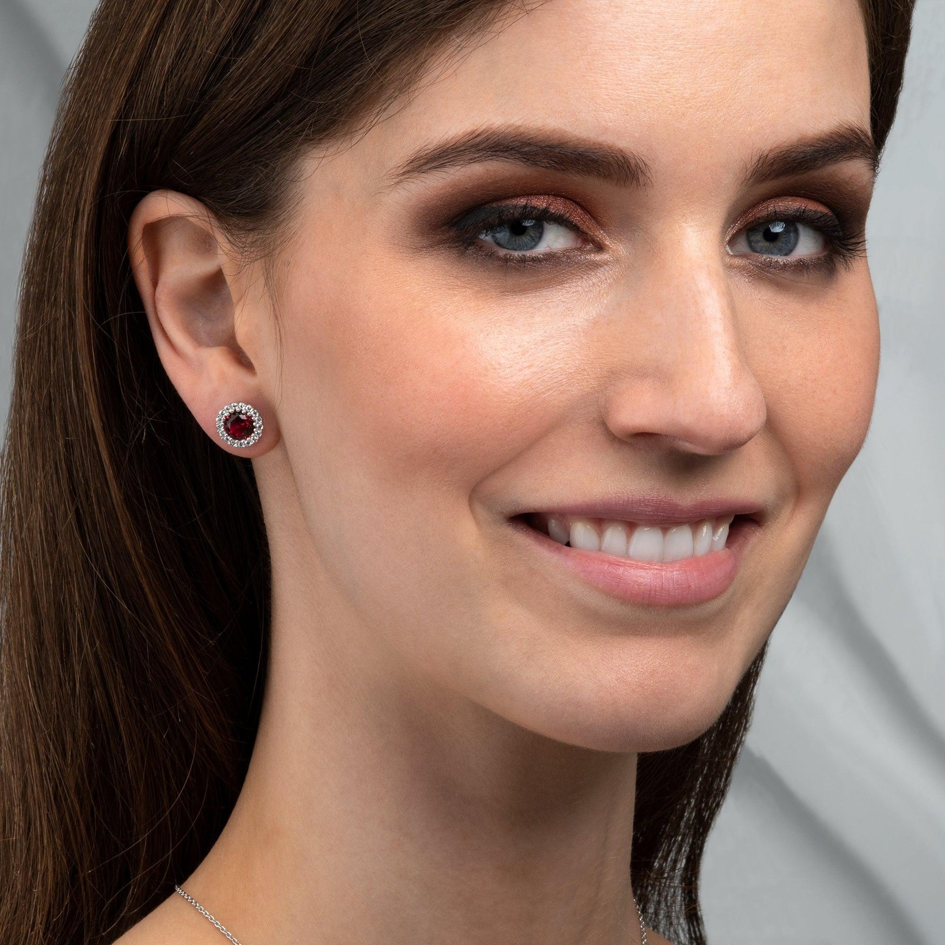 925 Sterling Silver Round Red Halo Stud Earrings for Women - namana.london