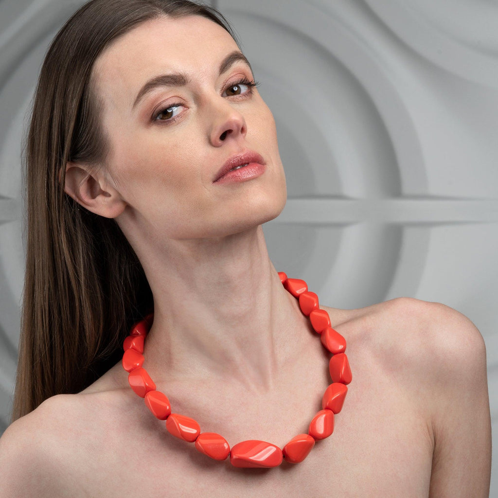 Twisted Coral Orange Chunky Statement Necklace for Women - namana.london