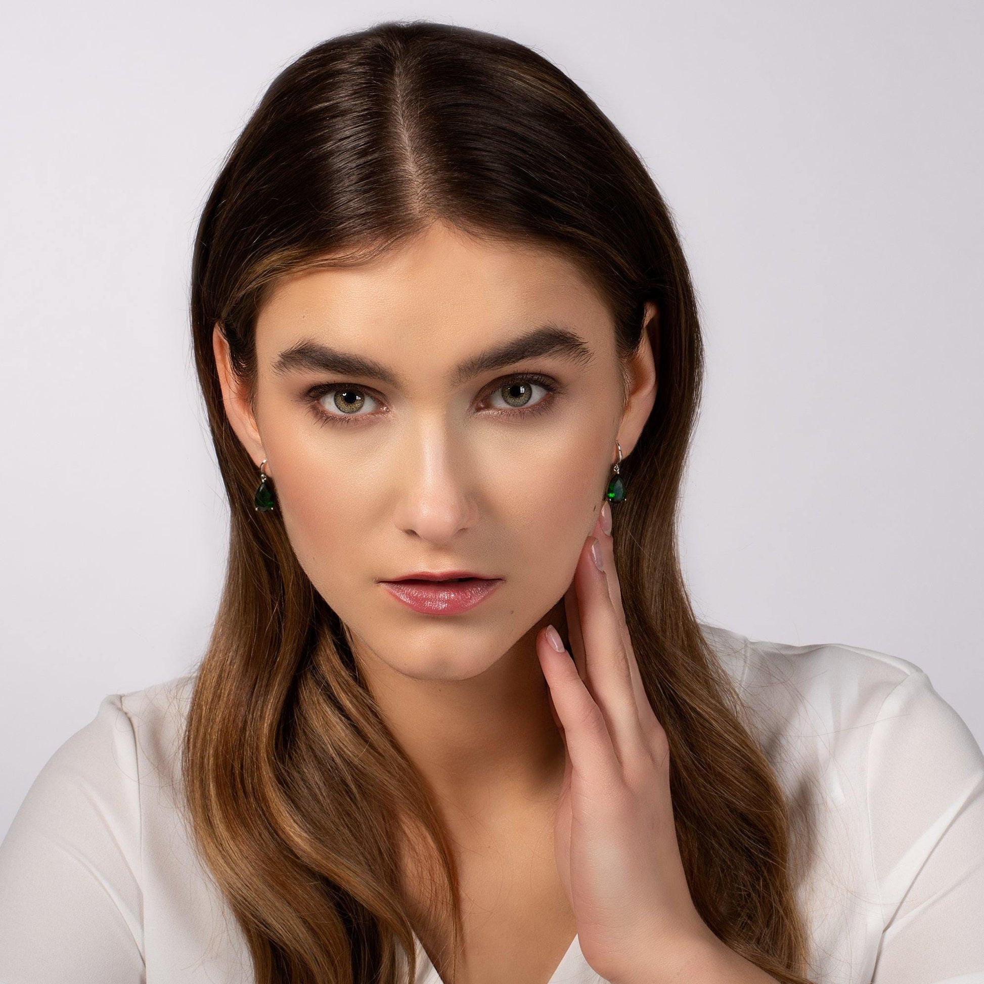 Pear Drop Earrings with Green Cubic Zirconia Stones - namana.london