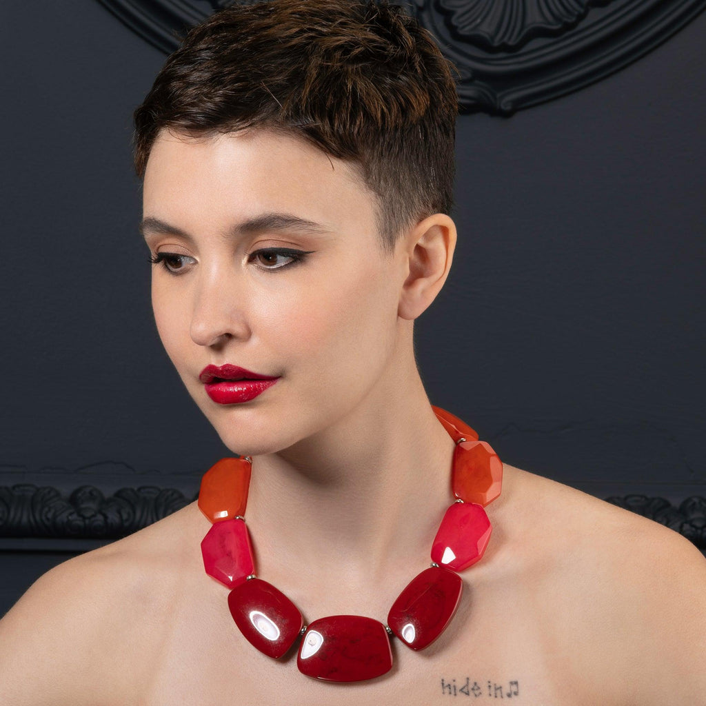 Chunky Red, Pink and Orange Statement Necklace for Women