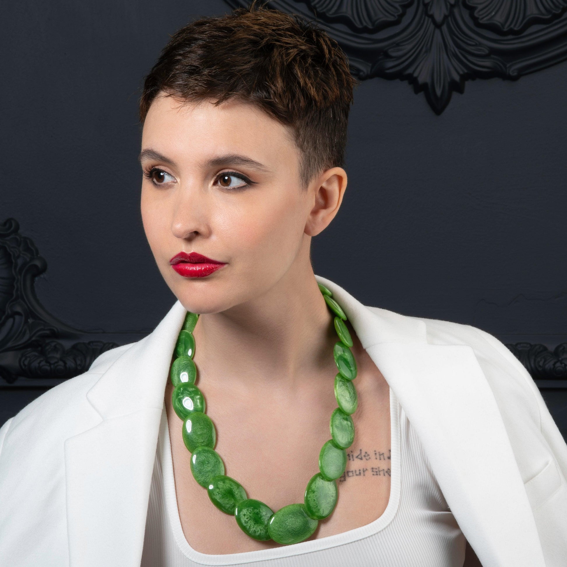 Long Bright Green Chunky Statement Necklace for Women - namana.london