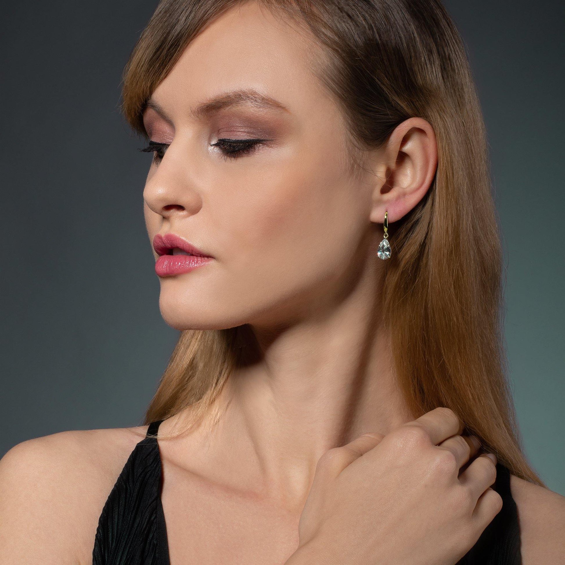 Gold Pear Drop Earrings with White Cubic Zirconia - namana.london