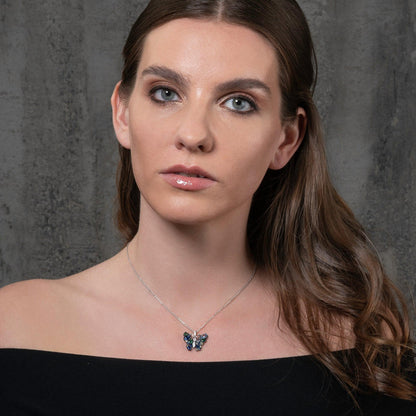 Sterling Silver Colourful Stone Butterfly Pendant Necklace for Women - namana.london