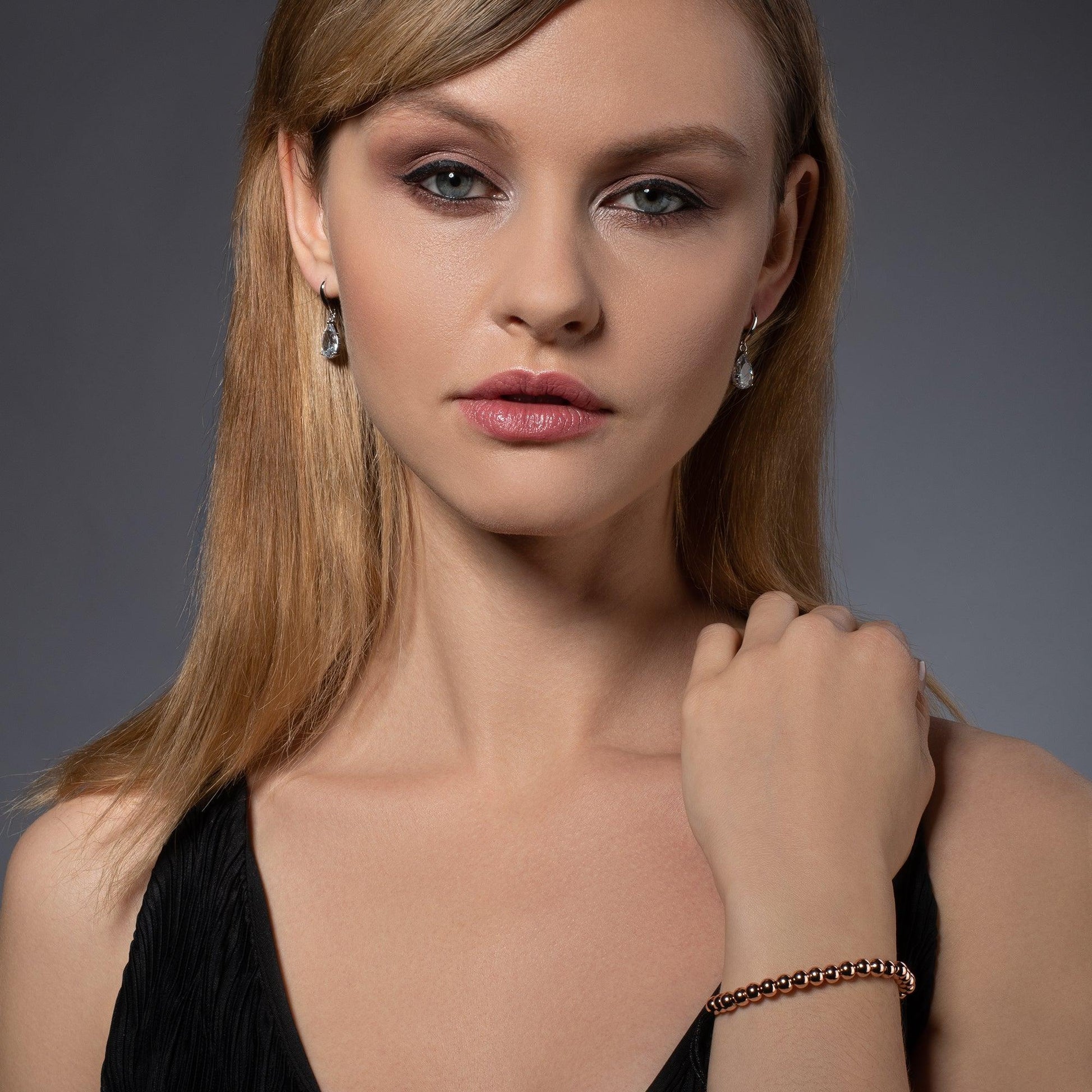 Rose Gold Bracelet for Women with Metal Beads on Adjustable Black Cord - namana.london