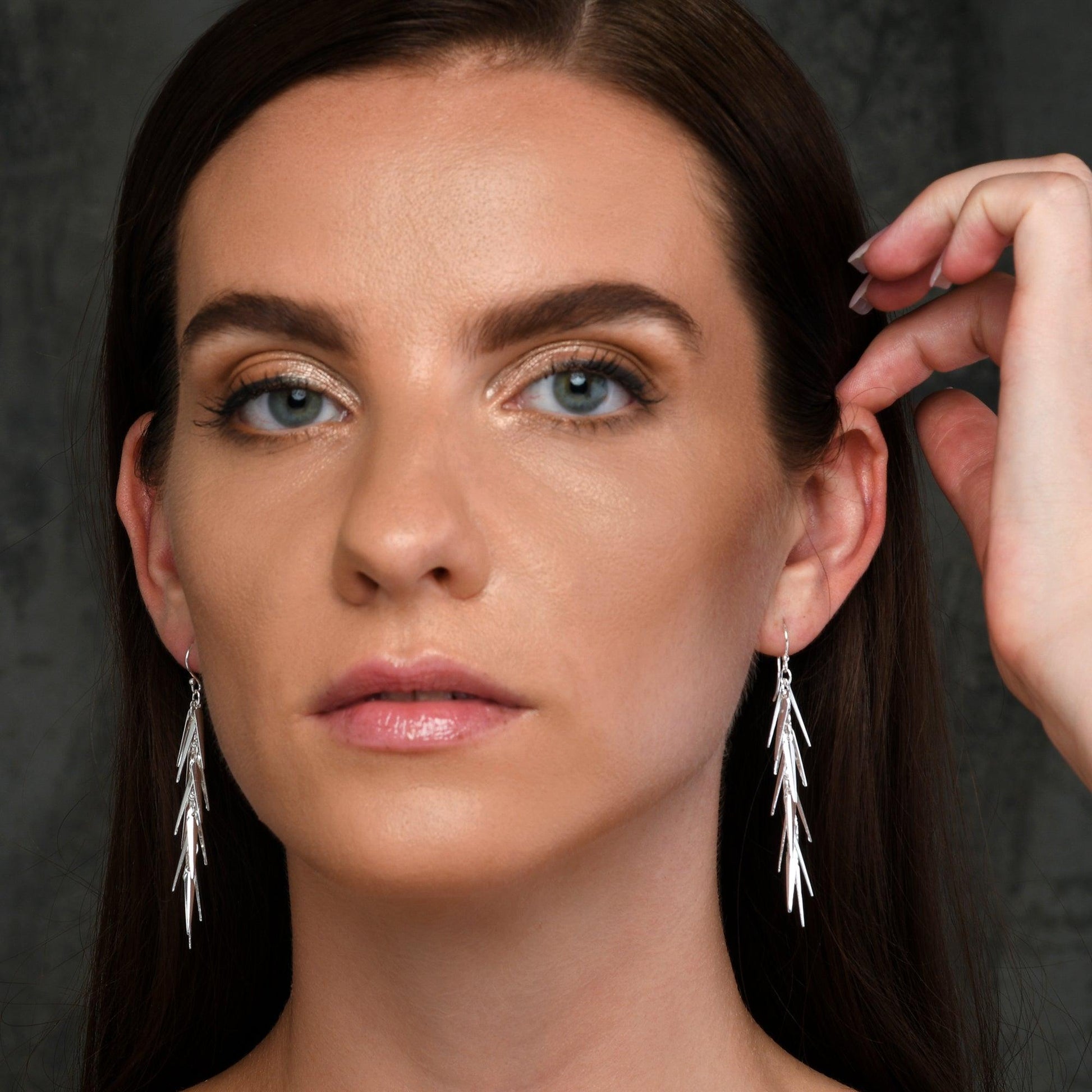 925 Sterling Silver Long Pine Dangle Earrings for Women - namana.london