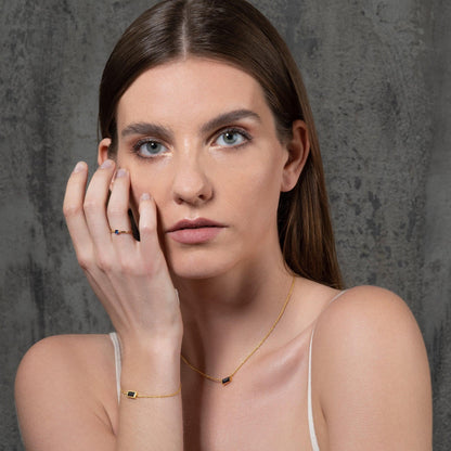 Dainty Gold Bracelet with a Blue Cubic Zirconia Stone - namana.london