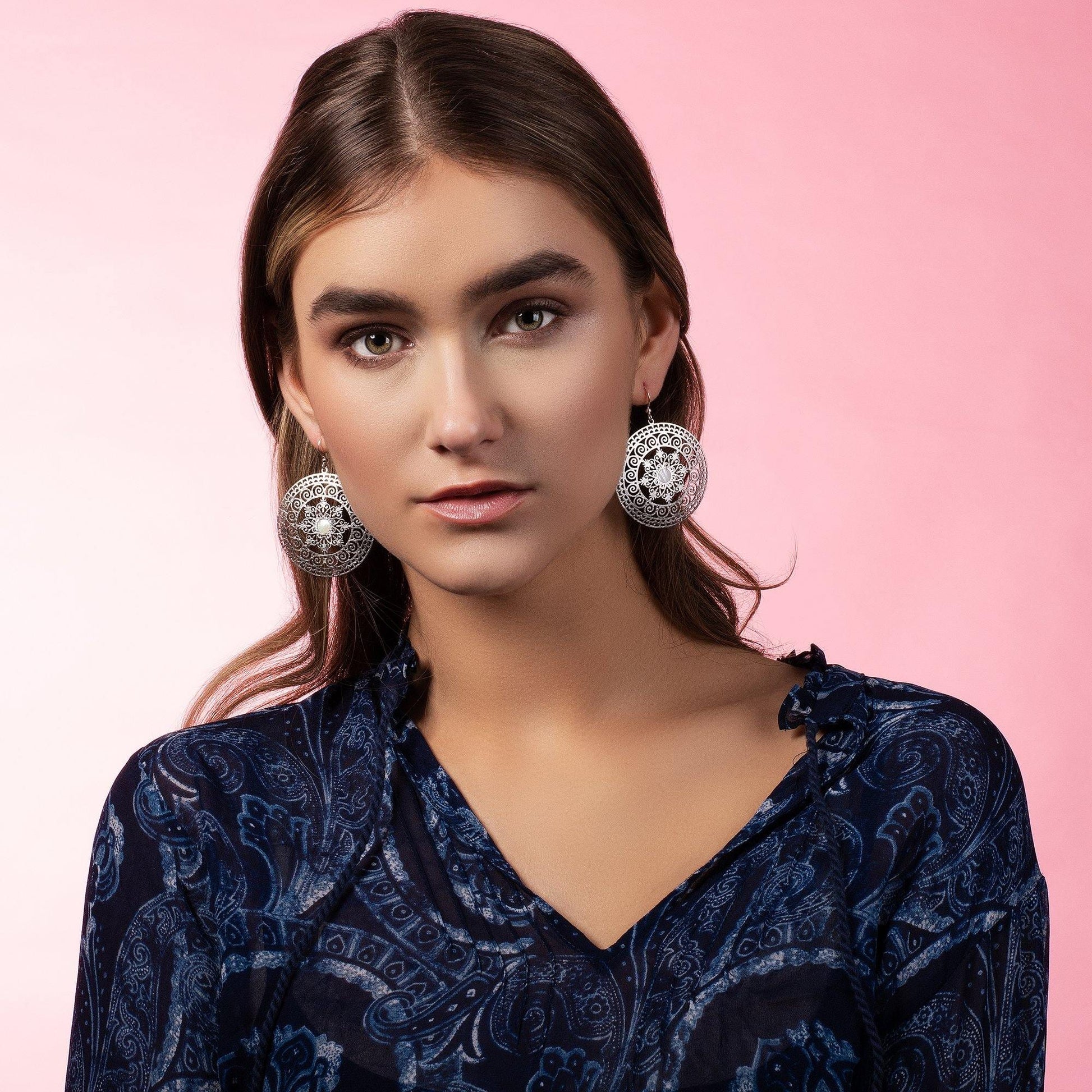 Large Mandala Earrings with Mother of Pear - namana.london