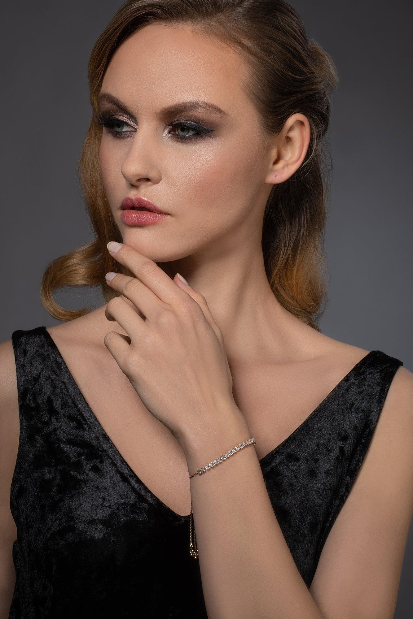 Adjustable Dainty Gold Bracelet for Women with Cubic Zirconia - namana.london