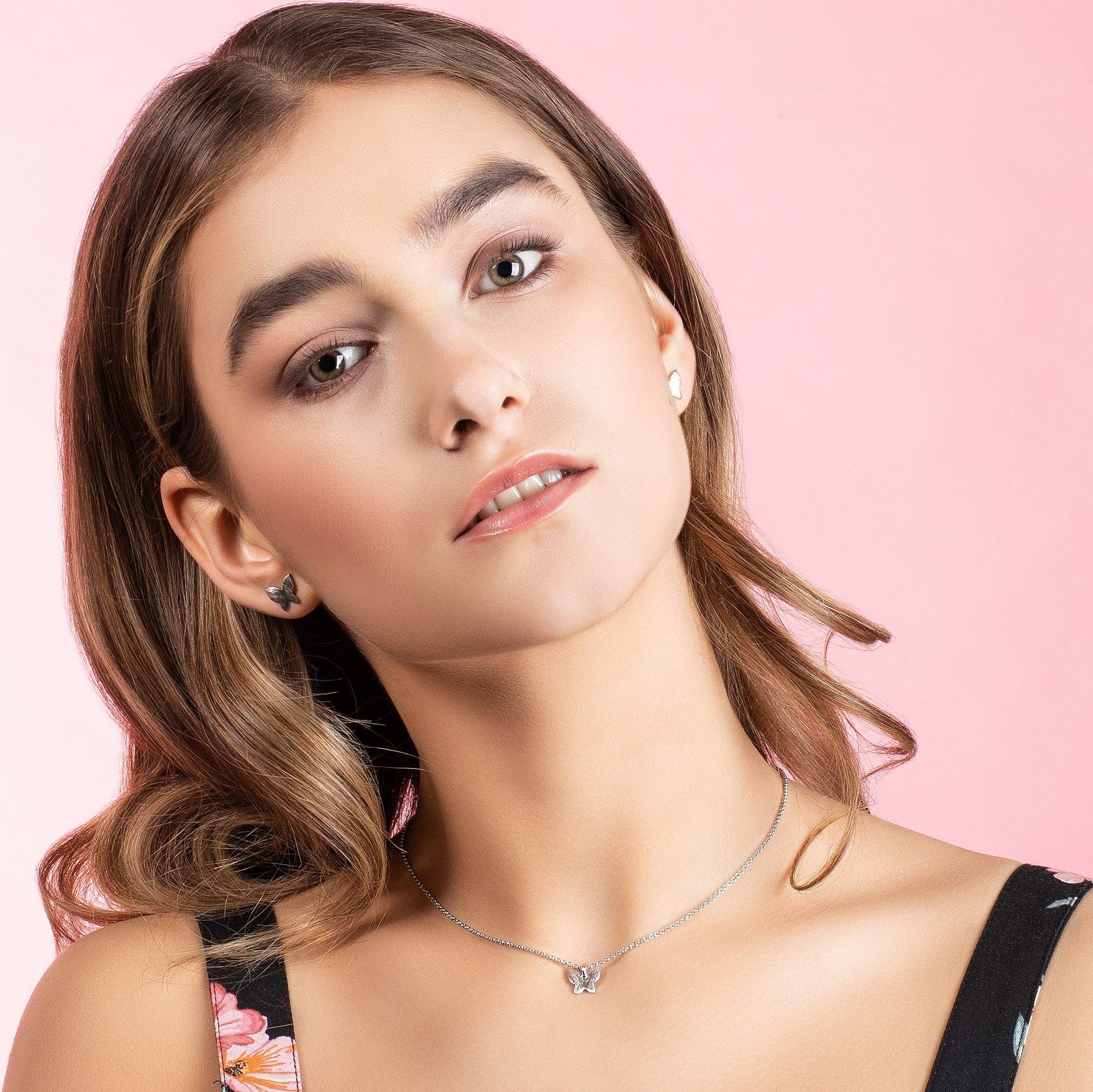 Butterfly Pendant Necklace with Brushed Finish - namana.london