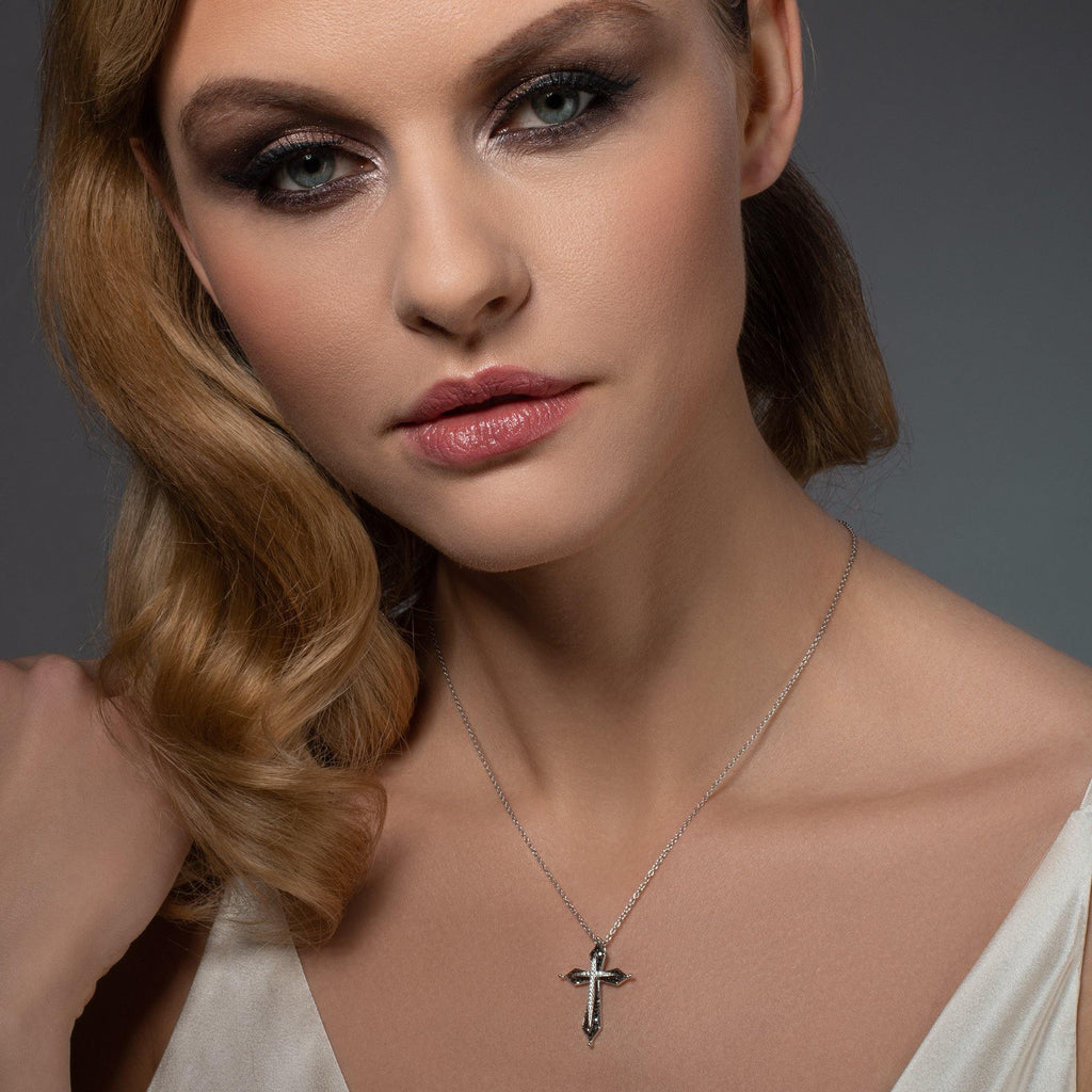 Sterling Silver Elegant Black and Silver Cross Necklace for Women