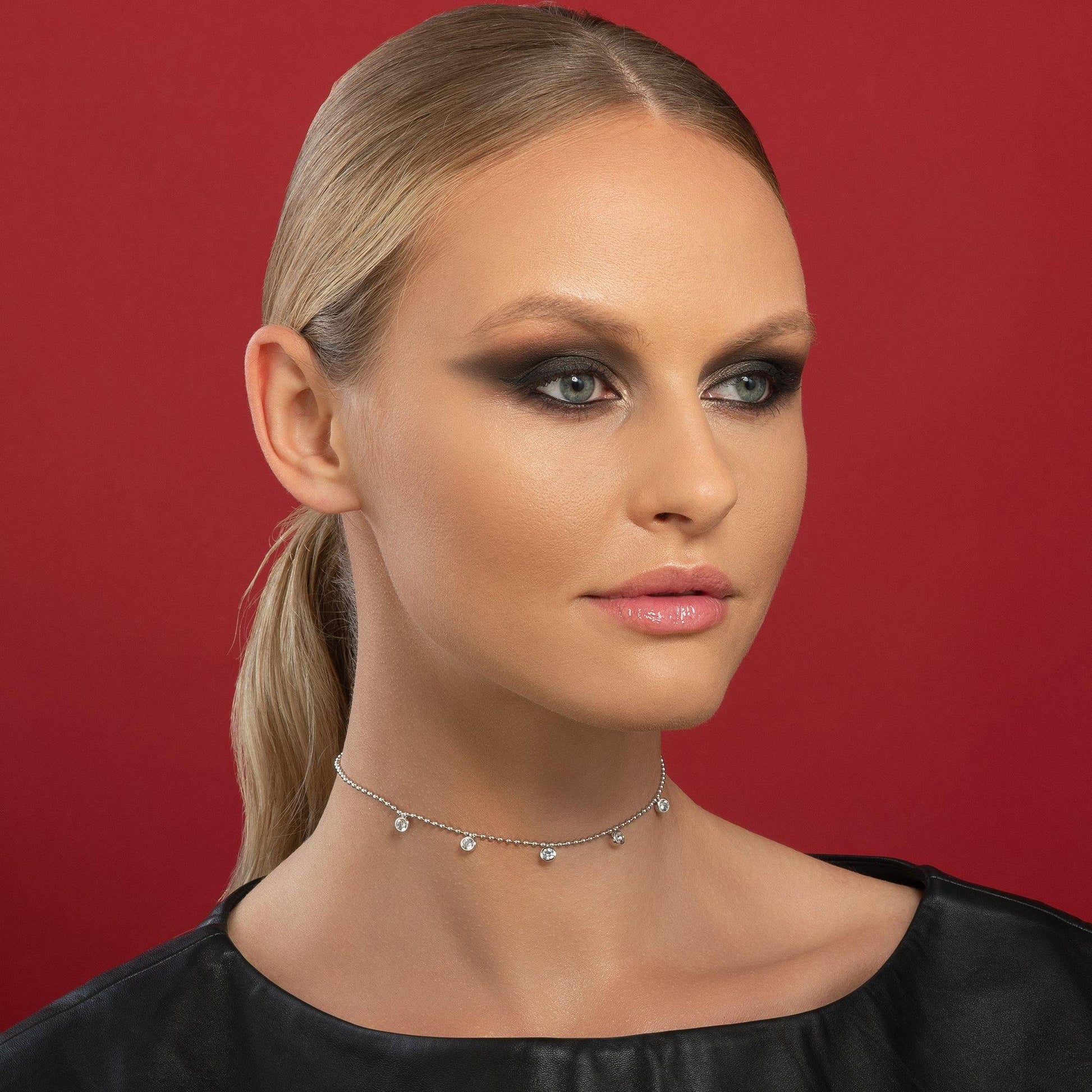 Beaded Choker Necklace for Women with Round Stones - namana.london