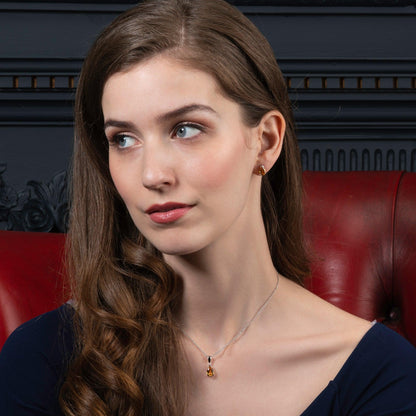 925 Sterling Silver Pear Shaped Citrine Pendant Necklace - namana.london