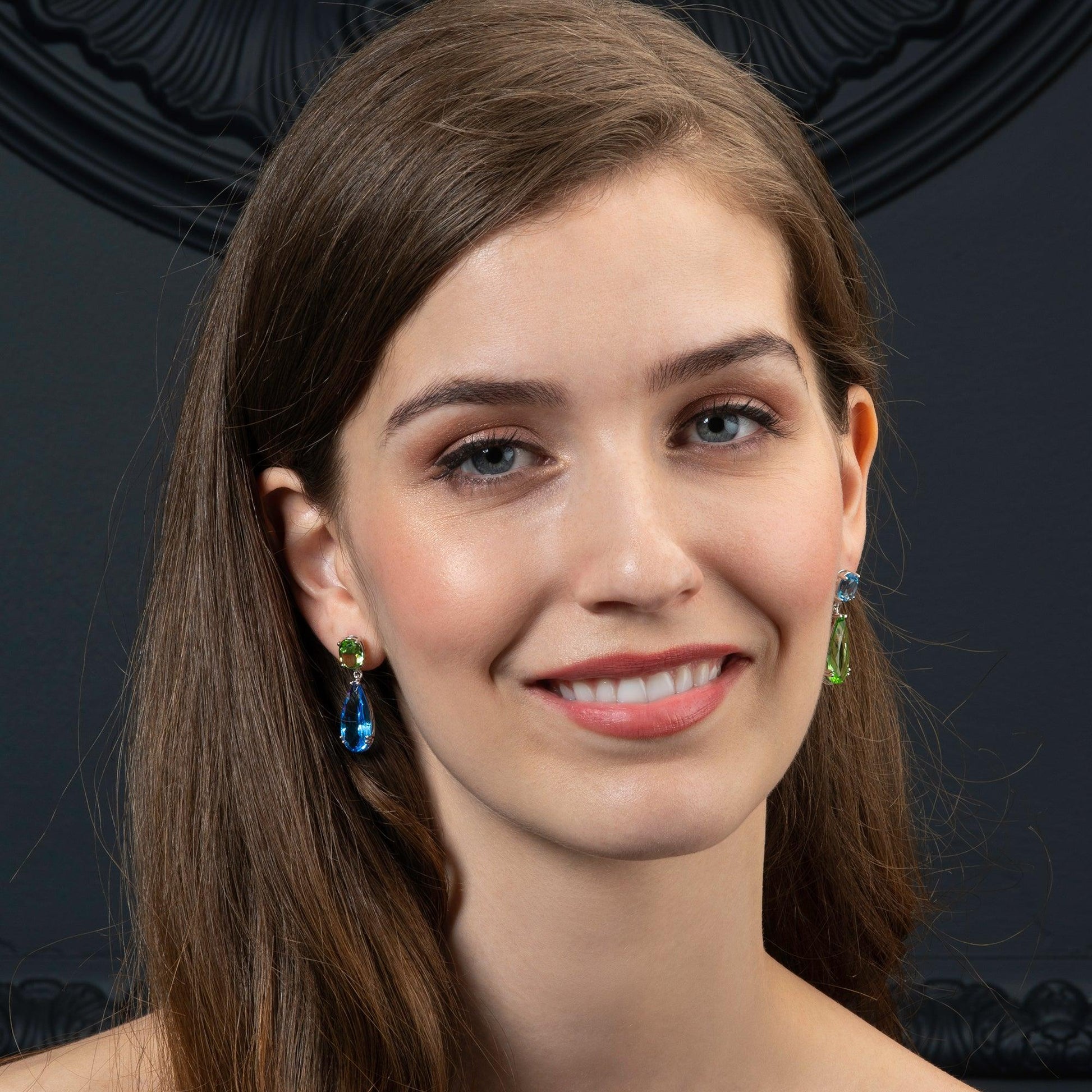 925 Sterling Silver Asymmetrical Blue and Green Earrings for Women - namana.london