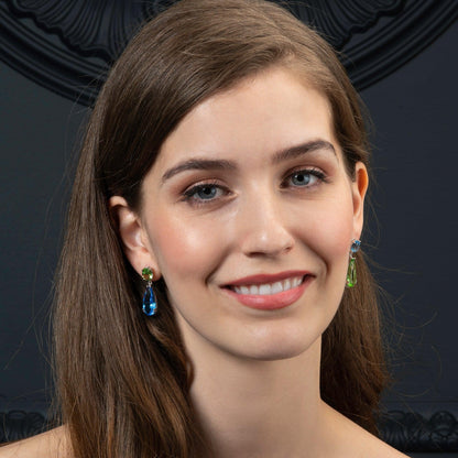 925 Sterling Silver Asymmetrical Blue and Green Earrings for Women - namana.london