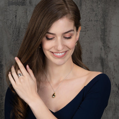 Silver and Gold Two Tone Pear Pendant Necklace for Women - namana.london