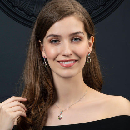 Sterling Silver Colourful Drop Earrings for Women with Multicoloured Stones and Cubic Zirconia Gemstones - namana.london