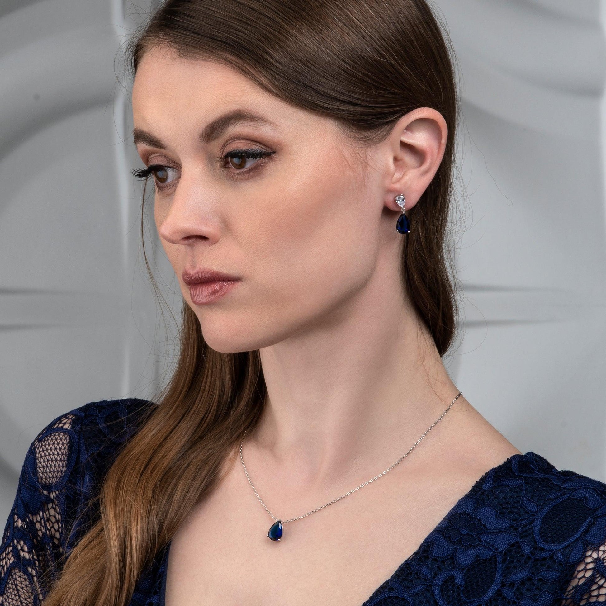 925 Sterling Silver Blue Pear Shaped Drop Earrings For Women - namana.london