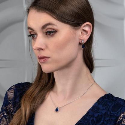 925 Sterling Silver Blue Pear Shaped Drop Earrings For Women - namana.london