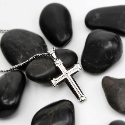 Large Black and Steel Cross Pendant Necklace for Men - namana.london