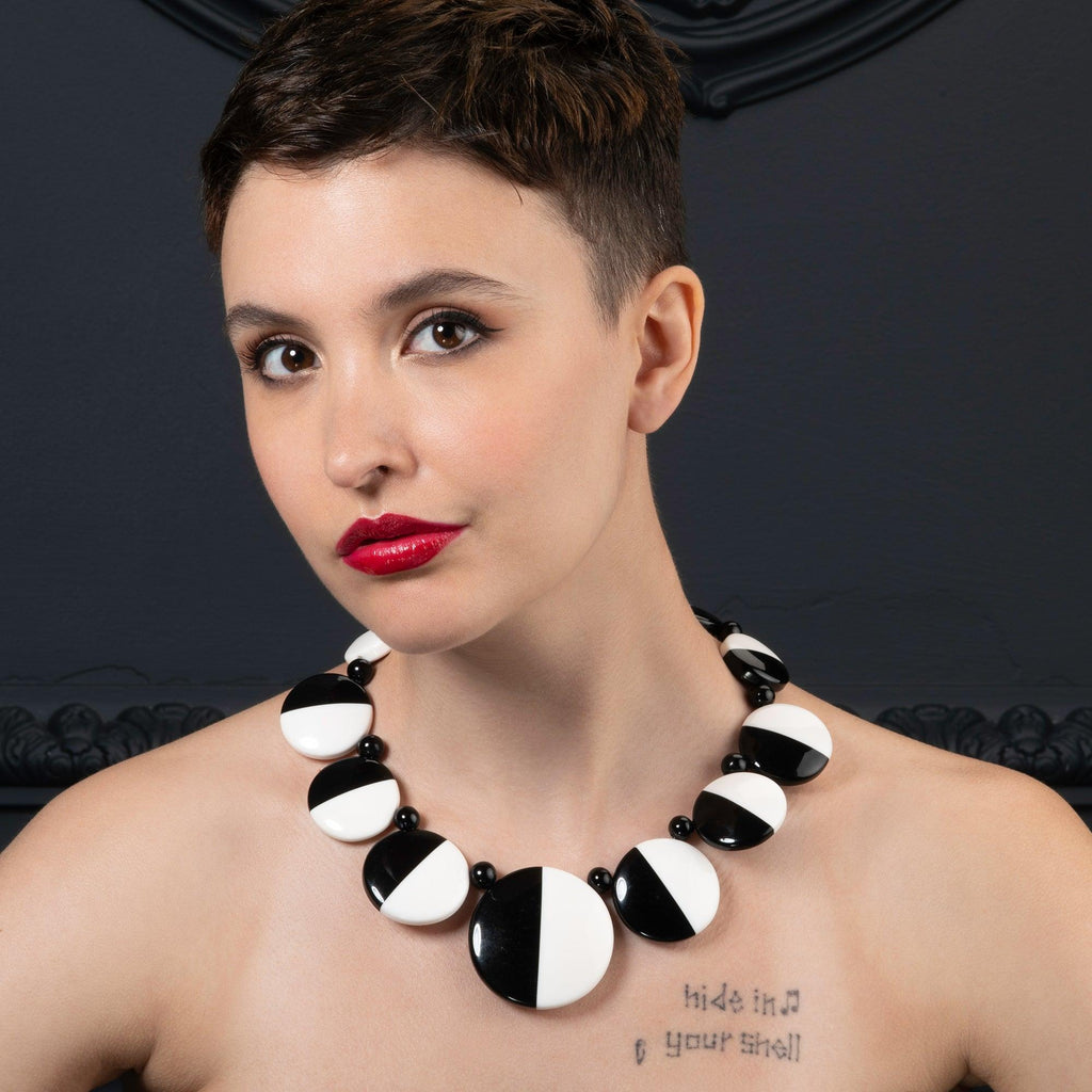 Chunky Black and White Statement Necklace for Women - namana.london