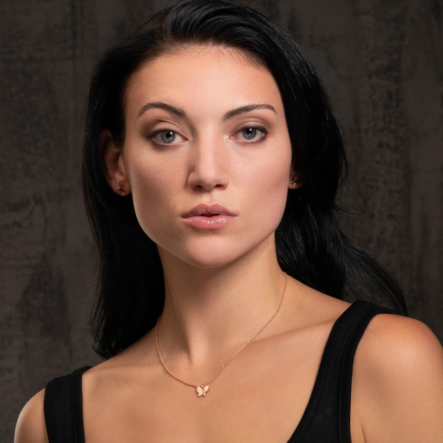 Rose Gold Butterfly Pendant Necklace with Brushed Finish - namana.london
