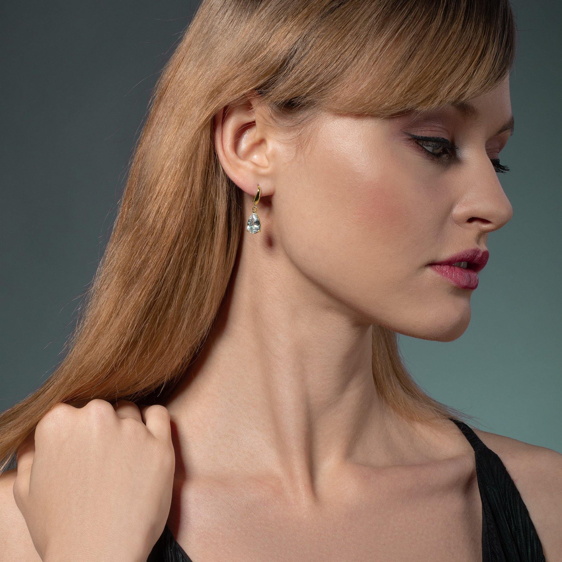 Gold Pear Drop Earrings with White Cubic Zirconia - namana.london