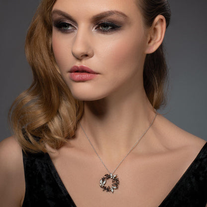 Sterling Silver Large Butterfly Pendant Necklace for Women in Black and White - namana.london