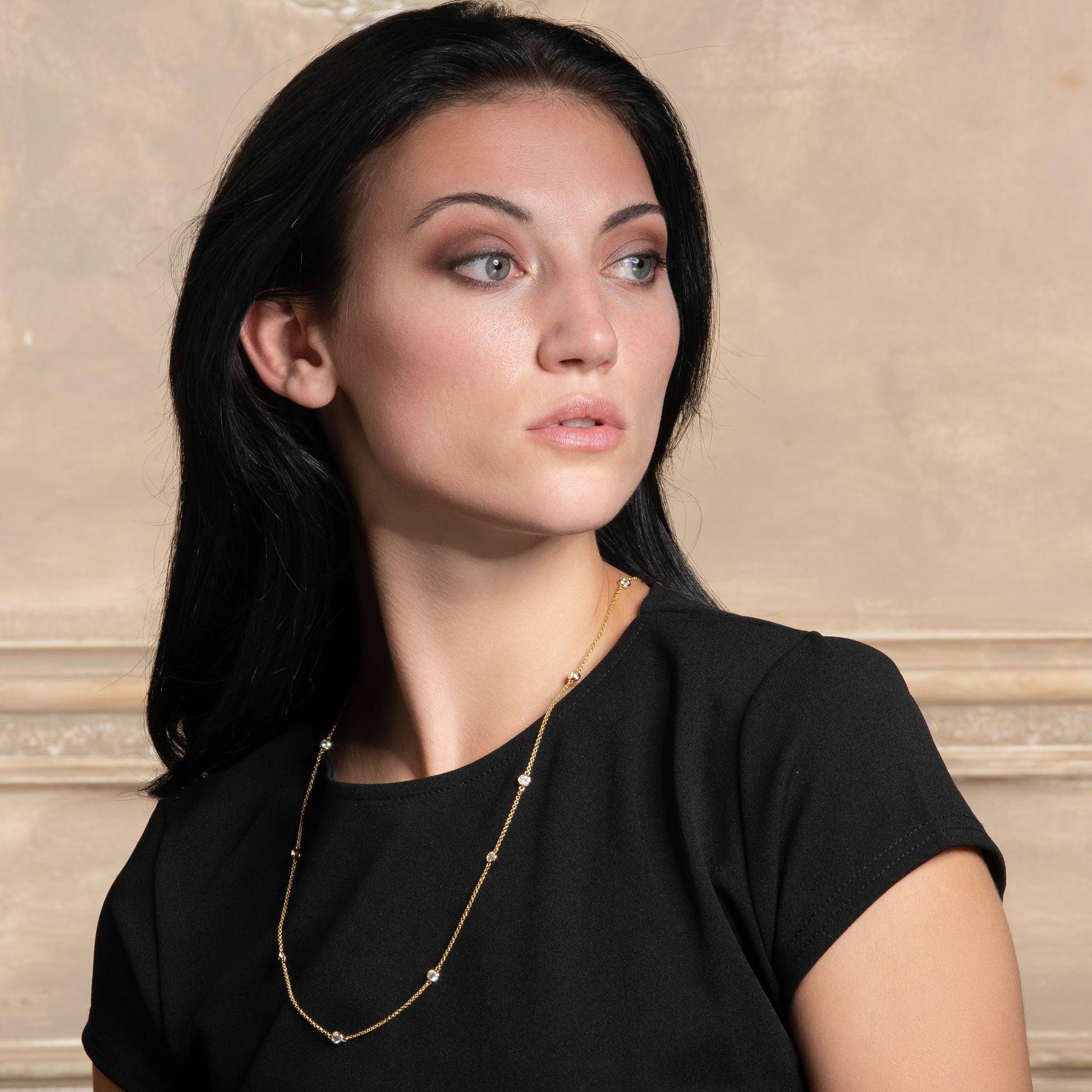 Long Gold Chain Necklace with Stones - namana.london