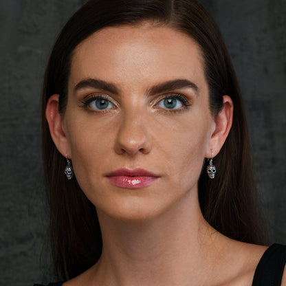 925 Sterling Silver Oxidised Skull Drop Earrings for Women - namana.london