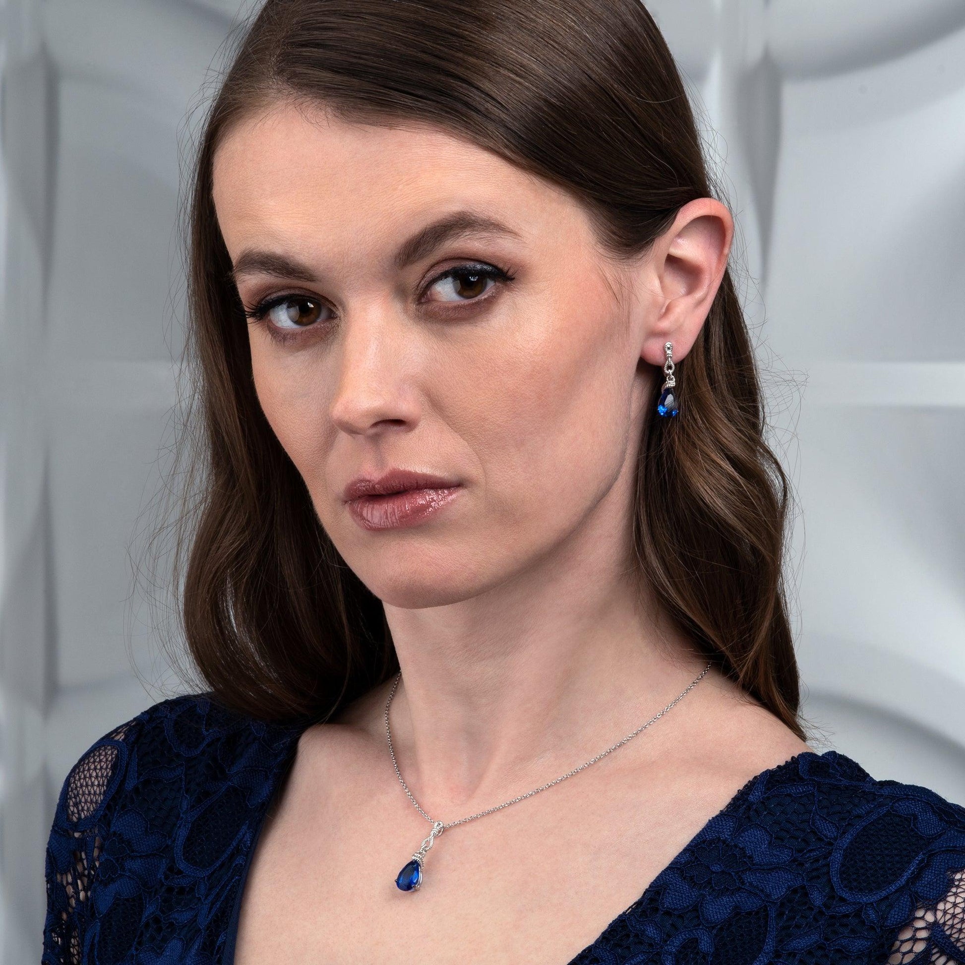 925 Sterling Silver Royal Blue Teardrop Pendant Necklace for Women - namana.london