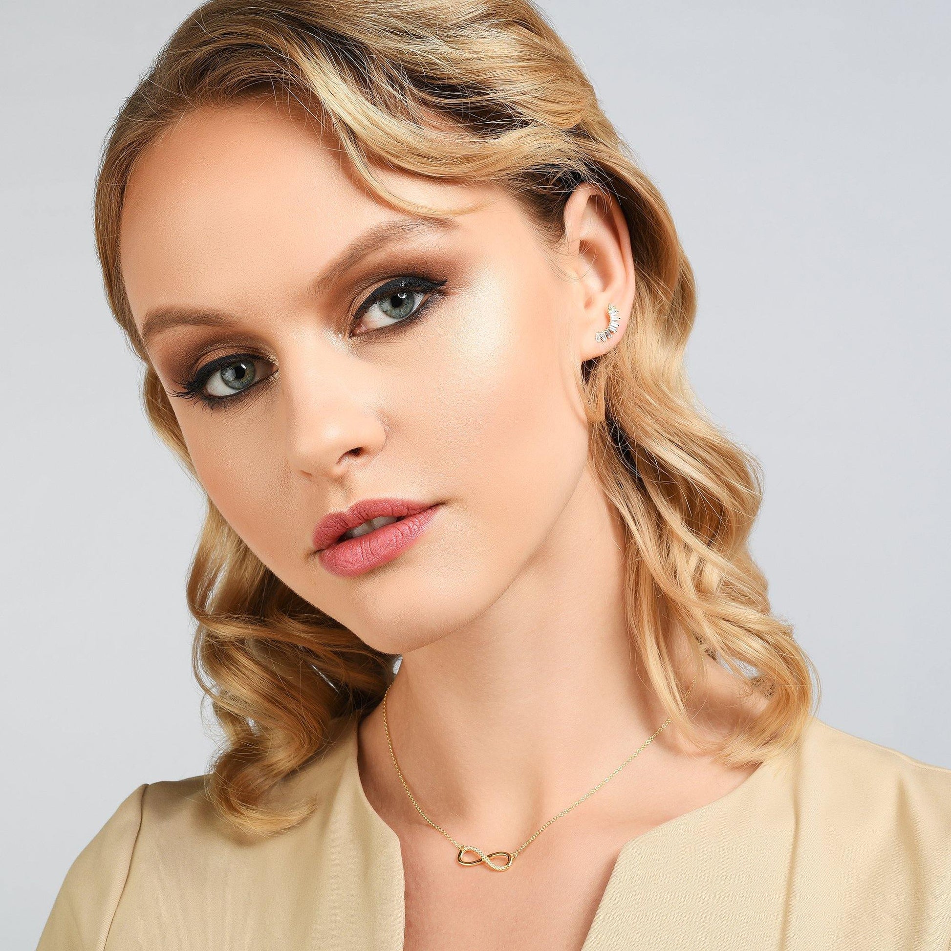 Gold Infinity Necklace for Women with Cubic Zirconia - namana.london
