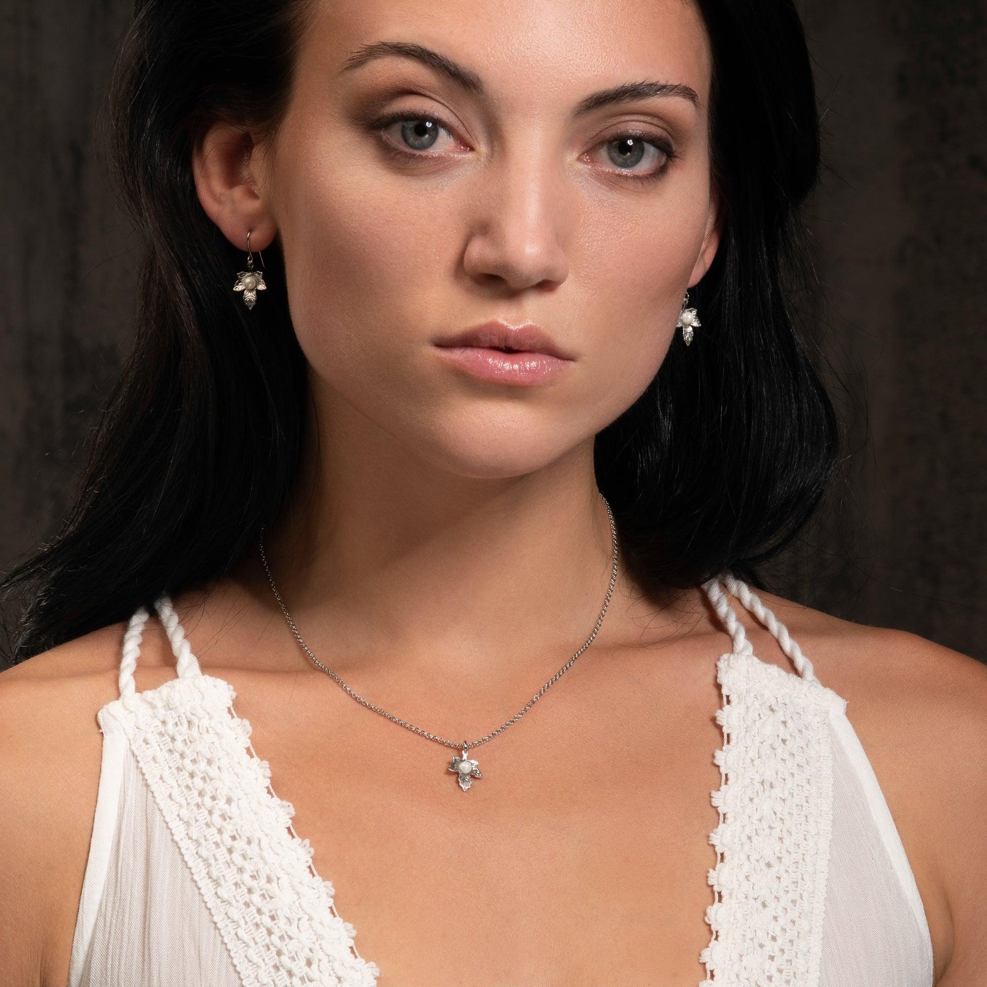 Cute Dainty Leaf Pearl Drop Earrings for Women - namana.london