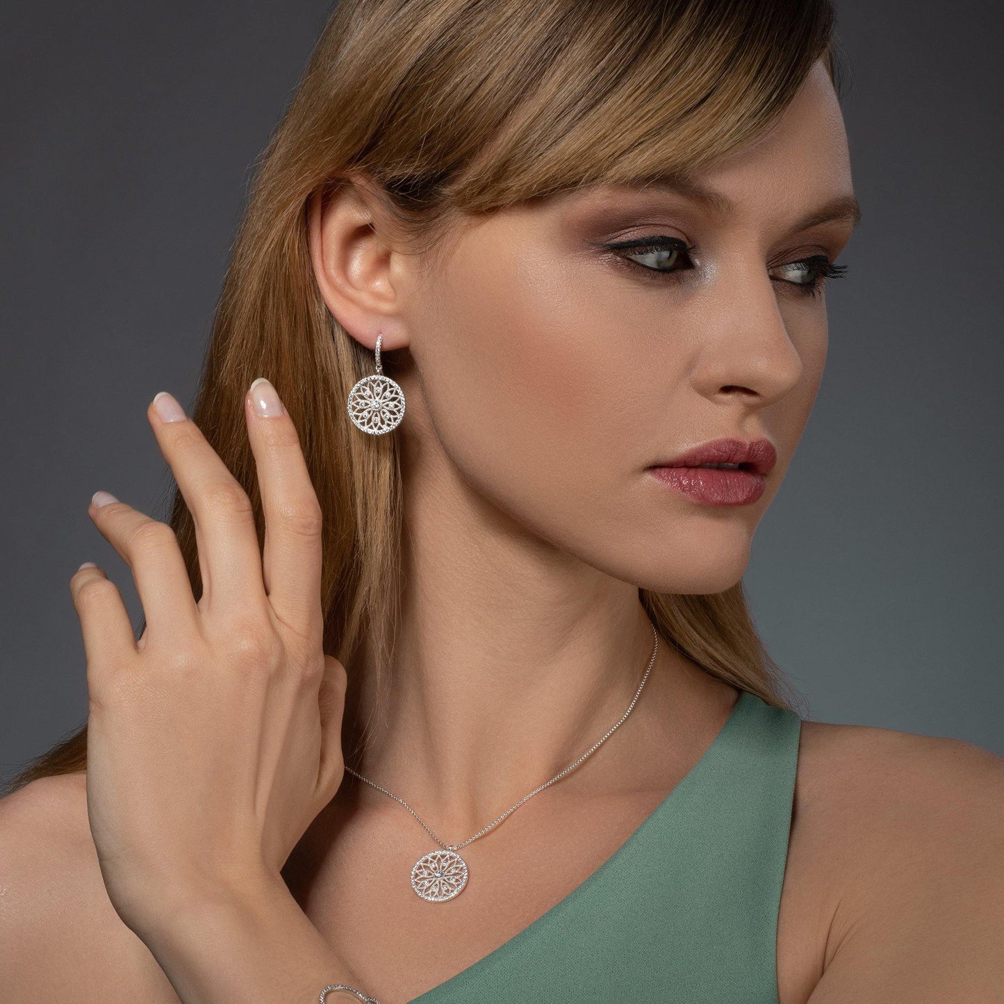 Mandala Arabesque Pendant Necklace with Cubic Zirconia - namana.london