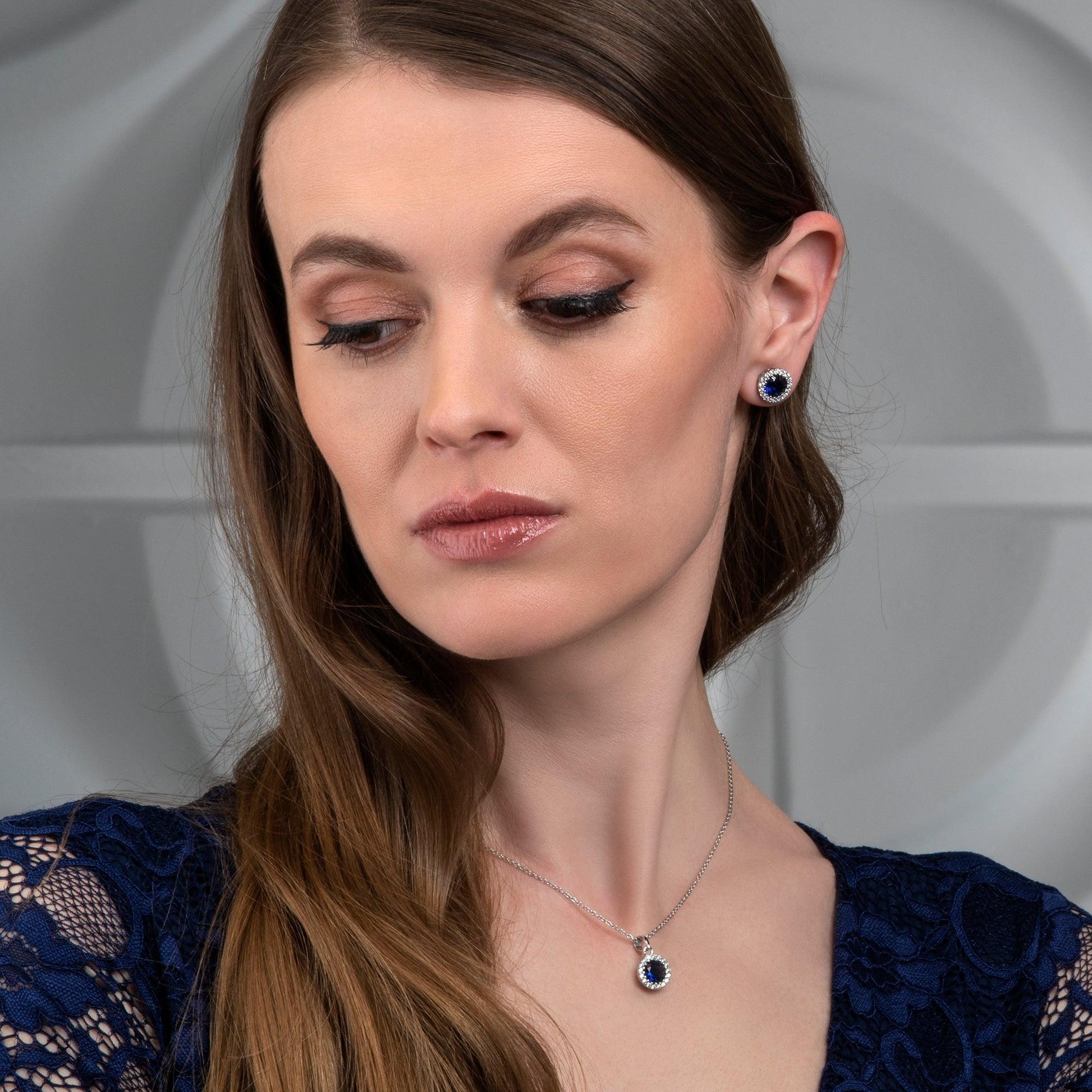 925 Sterling Silver Round Blue Halo Stud Earrings for Women - namana.london