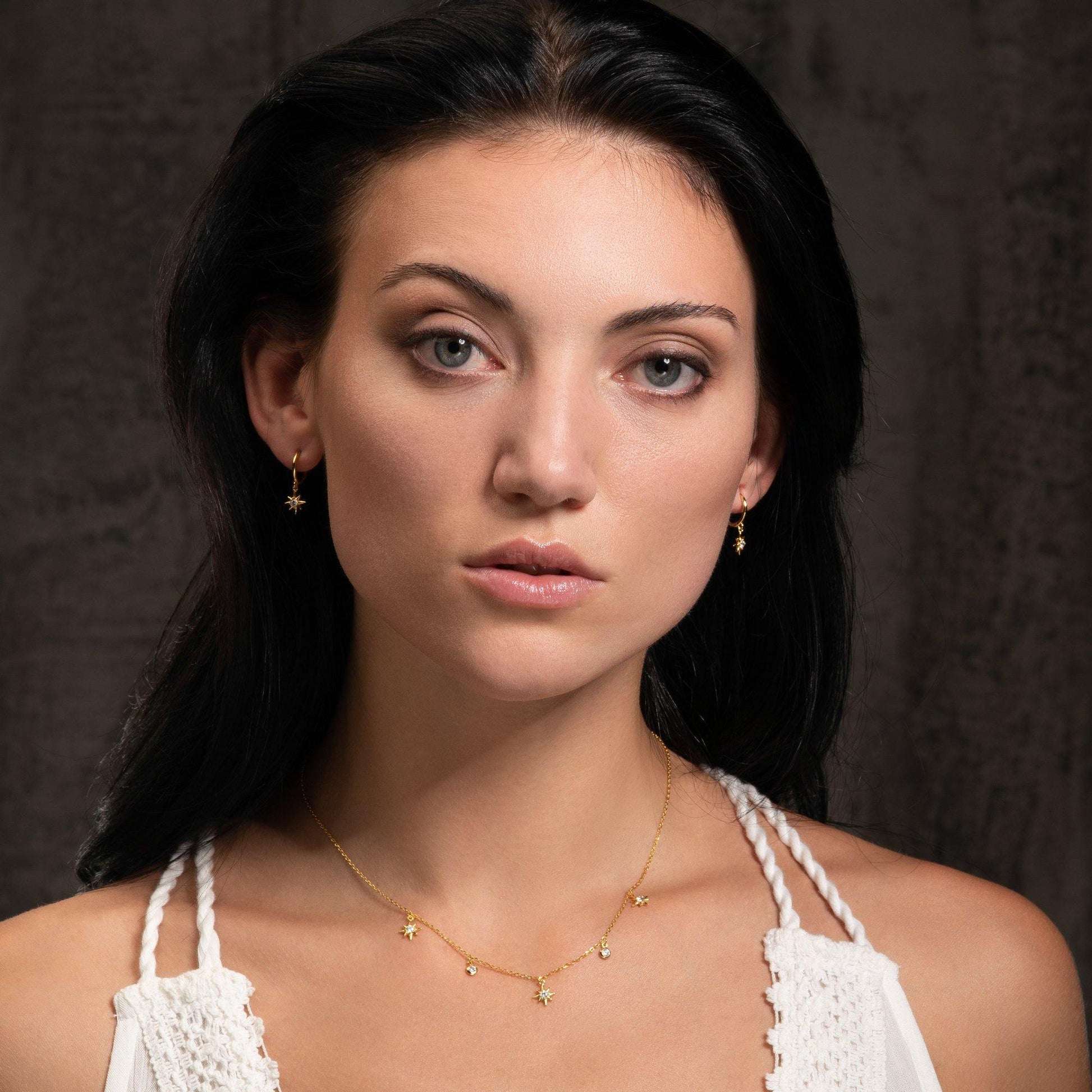 Gold Collar Necklace with North Star Charms - namana.london