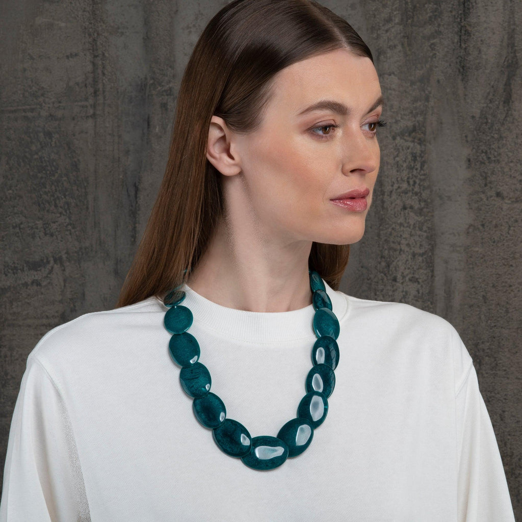 Long Dark Green Chunky Statement Necklace for Women