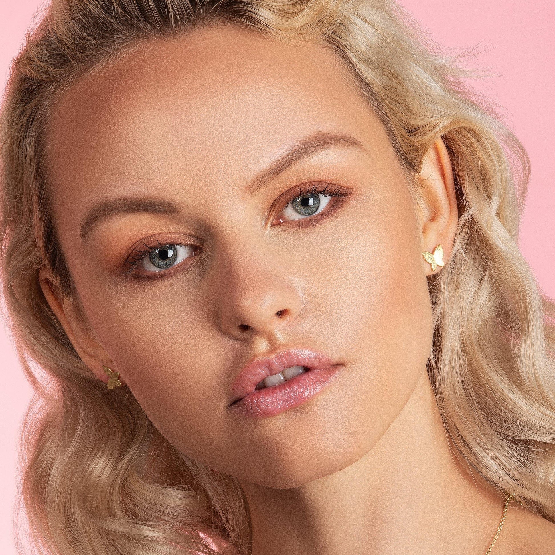 Gold Butterfly Stud Earrings with Brushed Finish - namana.london