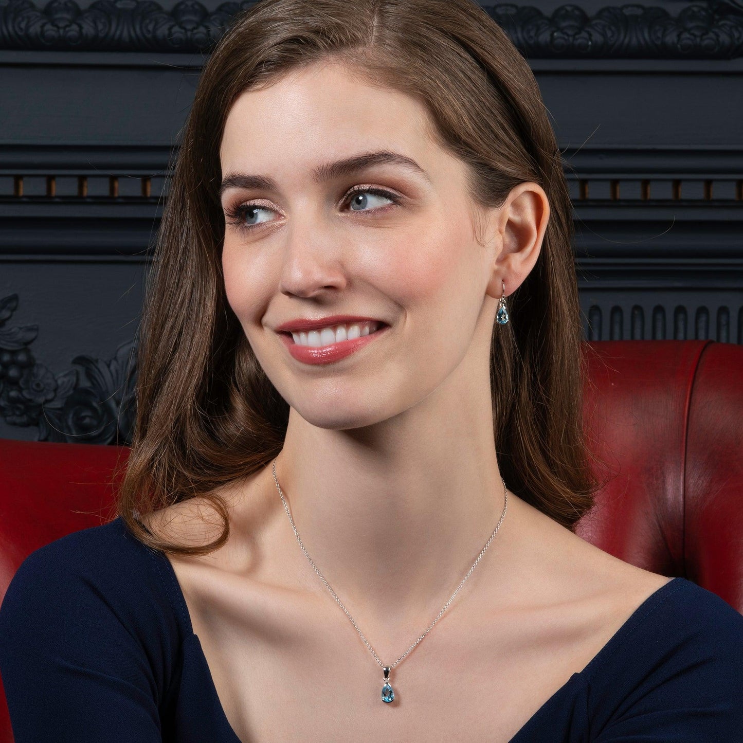 925 Sterling Silver Drop Earrings with Blue Topaz Gemstones - namana.london