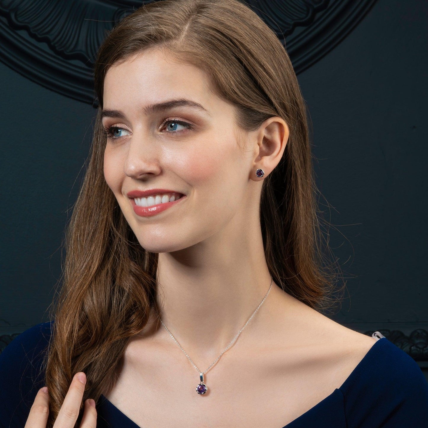 925 Sterling Silver Round Stud Earrings with Amethyst Gemstones - namana.london